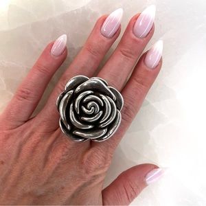 Silver Rose Statement Ring, size 7